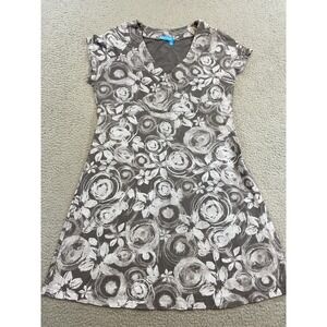 Fresh Produce Dress Womens Small Gray White Floral A Line V Neck Made USA